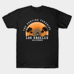 Los Angeles California Surfing Palm And Beach Paradise 80s T-Shirt